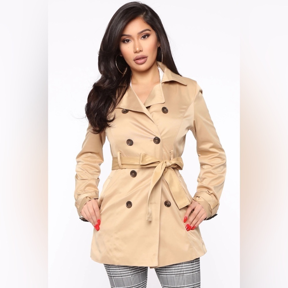 Fashion Nova Trench Coat Warming My Heart Faux Fur Lined Fleece Khaki Tan Large